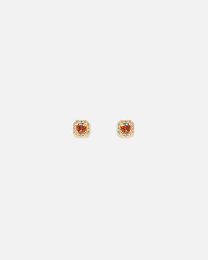 Saint Morta Mini Round Cut Halo Earrings Gold/Garnet