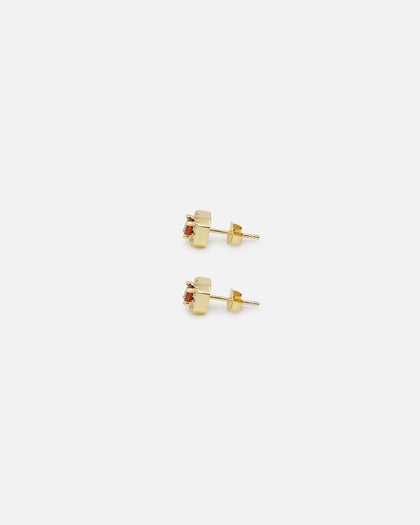 Saint Morta Mini Round Cut Halo Earrings Gold/Garnet
