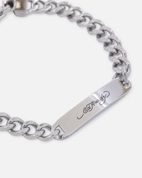 Ed Hardy Scroll Logo Curb Chain Bracelet Silver
