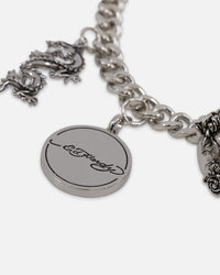 Ed Hardy Multi Charm Cuban Chain Bracelet Silver