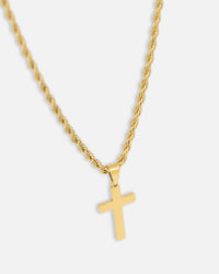 Saint Morta Cross Pendant Rope Chain & Bracelet Bundle Gold