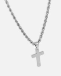 Saint Morta Cross Pendant Rope Chain & Bracelet Bundle White Gold