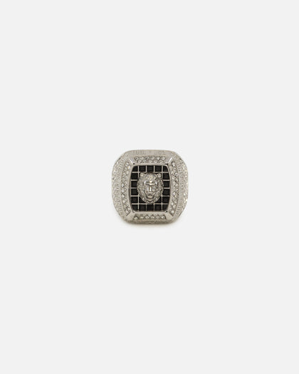 Guess Mainline 14mm Lion Pave Signet Ring Silver