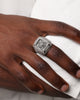 Guess Mainline 14mm Lion Pave Signet Ring Silver
