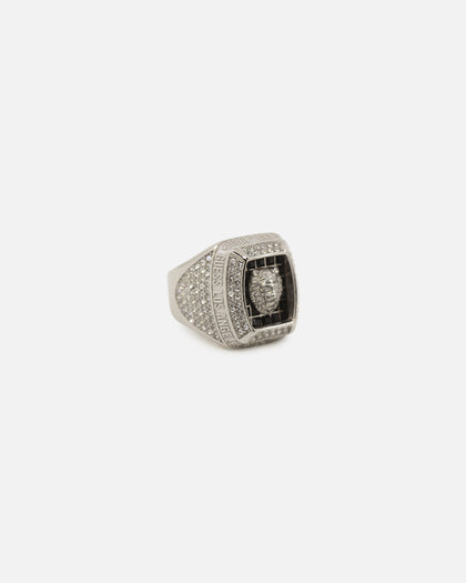 Guess Mainline 14mm Lion Pave Signet Ring Silver