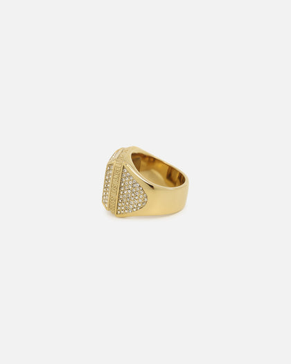 Guess Mainline 14mm Lion Pave Signet Ring Gold
