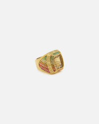 Guess Mainline 14mm Lion Pave Signet Ring Gold