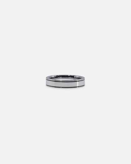 Saint Morta 5mm Black Etched Ring White Gold