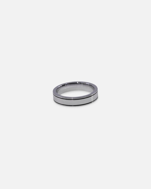 Saint Morta 5mm Black Etched Ring White Gold