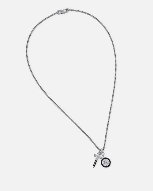Guess Mainline Rebel Knight 26" 4G Coin And Dagger Necklace Silver