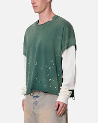 MNML Layered Distressed Painted Long Sleeve T-Shirt Green
