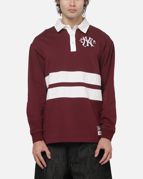 Mitchell & Ness New York Yankees Roses Rugby Long Sleeve Polo Shirt Sour Cherry