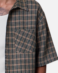 MNML Washed Poplin Over Button Up Shirt Green/Brown
