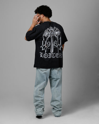 Loiter Chrome Spider T-Shirt Black Acidwash