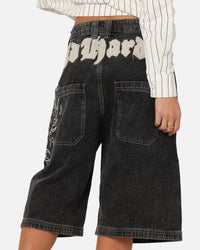 Ed Hardy Women's Distressed Logo Jorts Black
