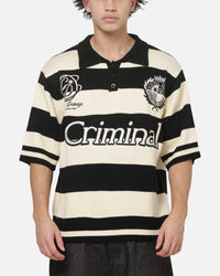 Criminal Damage Sports Knitted Polo Shirt Black Stripe
