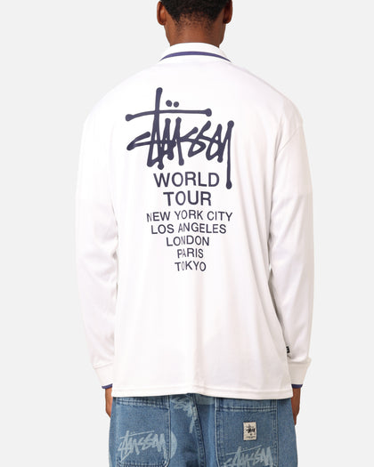 Stüssy Football Polo Long Sleeve T-Shirt White/Red Stripe