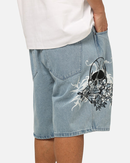 Von Dutch Skull Jean Shorts Mid Blue Denim