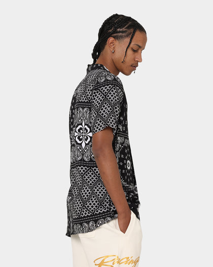 Carre Bandana Ultra Short Sleeve Button Up Shirt Black