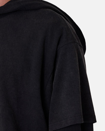 MNML Over Tee Layered Hoodie Washed Black