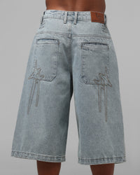 Loiter Star Born Pleated Jorts Blue Washed Denim
