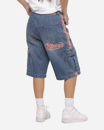 X-Large Oval Baggy Cargo Denim Shorts Indigo Blue