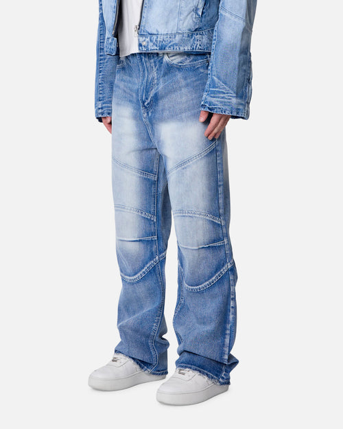MNML Panelled Moto Denim Jeans Washed Blue