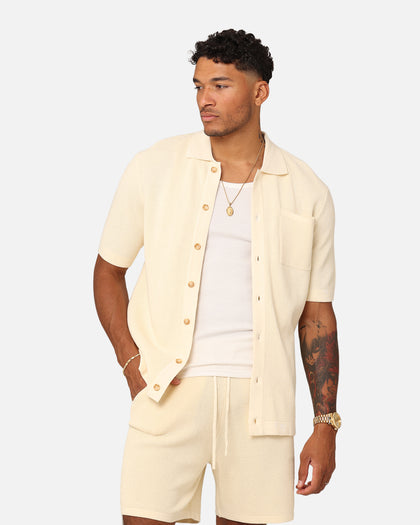 XXIII Zyair Knit Rib Button Up Shirt Cream