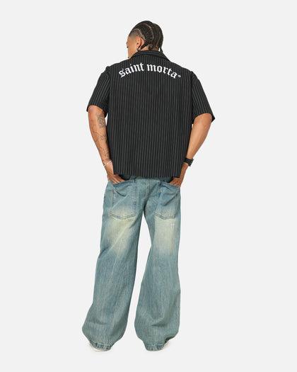 Saint Morta Gothic Pinstripe Button Up Shirt Jet Black