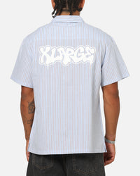 X-Large Drip Button Up Shirt Blue Stripe/White