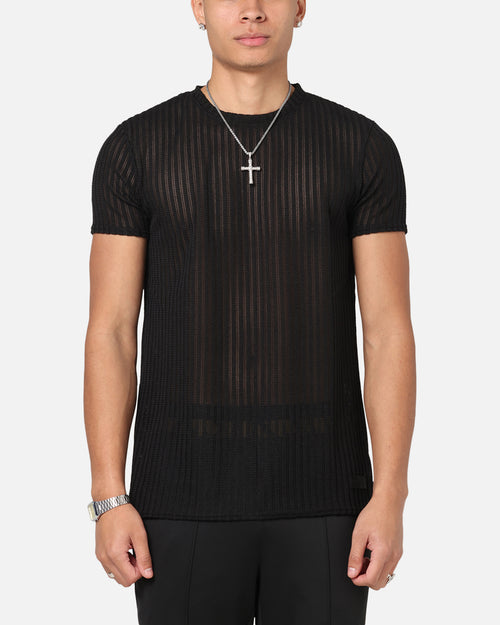 Sik Silk Textured Muscle Fit T-Shirt Black