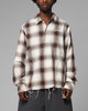 Loiter Heaven Distressed Flannel Button Up Shirt Brown/Beige