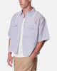 MNML Cropped Boxy Stripe Button Up Shirt Blue