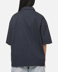Carre Grid Short Sleeve Button Up Shirt Vintage Navy/Ecru Pinstripe
