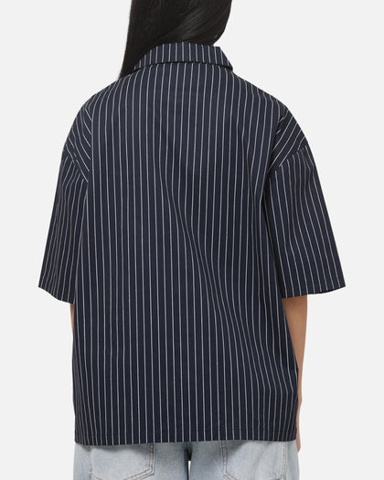 Carre Grid Short Sleeve Button Up Shirt Vintage Navy/Ecru Pinstripe