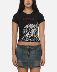 Ed Hardy Women's Stallion V Neck Baby T-Shirt Black