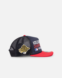 New Era Atlanta Braves 'Puff Print' Pre-Curved Golfer Trucker Snapback Navy/Scarlet