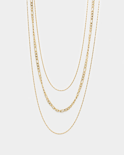 Raising Hell Women's Fine Chain Figaro Stack Necklace Set Gold