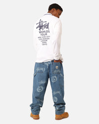 Stüssy Football Polo Long Sleeve T-Shirt White/Red Stripe
