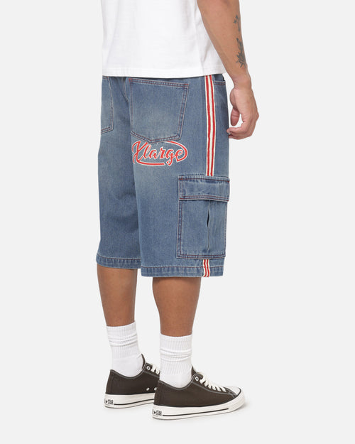 X-Large Oval Baggy Cargo Denim Shorts Indigo Blue
