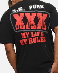 73Studio X WWE CM Punk My Life Rules Vintage T-Shirt Black Acidwash