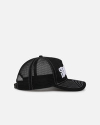 S Double Mid-Block Curved Peak Trucker Strapback Black