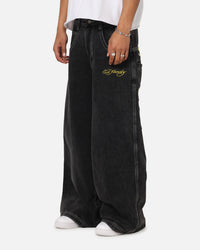 Ed Hardy Ultra Wide Leg Denim Jeans Black/Yellow