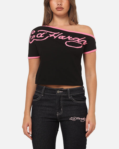 Ed Hardy Women's Aline Baby T-Shirt Black/Pink