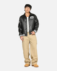 Carre Vegan Leather Varsity Jacket Black/White
