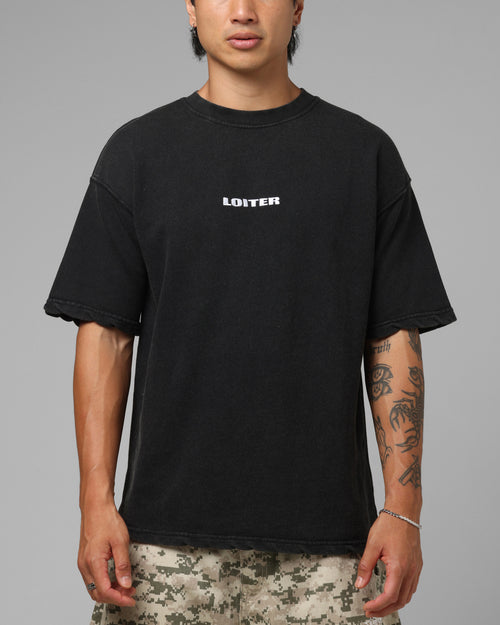 Loiter Script Boxy T-Shirt Washed Black