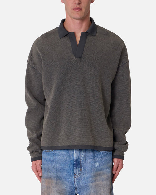 MNML Polo Thermal Long Sleeve T-Shirt Charcoal Grey