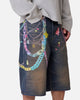 MNML Ultra Baggy Chain Printed Denim Shorts Blue