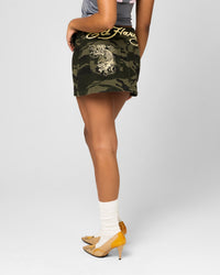 Ed Hardy Women's Denim Mini Skirt Woodland Camo