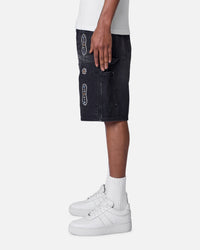 MNML Double Western Jewel Denim Shorts Washed Black
